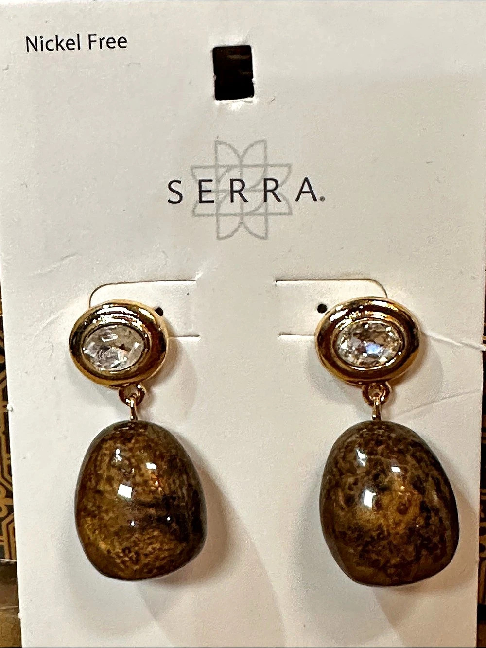 Serra Statement Drop Earrings in Brown & Gold NWT